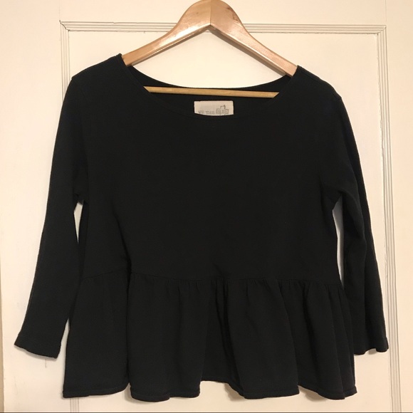 free people Black Cropped Peplum Top ¾ Sleeves - Picture 2 of 3